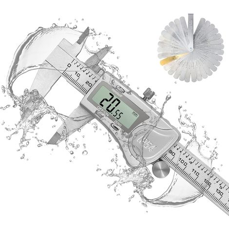 Wasserdichter digitaler Messschieber + 32-teilige Fühlerlehre, 150 mm/6 Zoll elektronischer Messschieber aus Edelstahl, Brüche/Zoll/metrisch, metrisches Messwerkzeug (1/5)