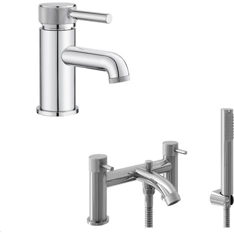 Contemporary Single Lever Handle Mono Basin Tap and Bath Shower Mixer Set - Chrome