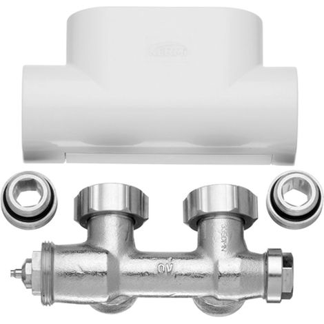 Kermi Bloque de válvula de radiador, forma de esquina incl. cubierta en óptica de acero inoxidable, ZV00410003