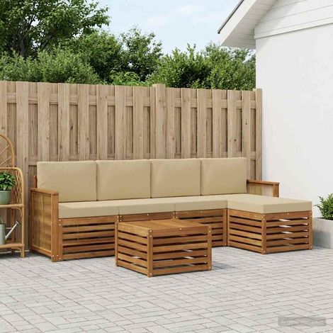 vidaXL Outdoor-Sofagarnitur mit Kissen 6 pcs Natur und Beige (1/5)