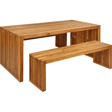 Conjunto de jardín de 3 piezas interior exterior mesa bancos madera de acacia clara Sulzano (1/5)