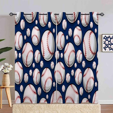 Rideau Occultant Sport Thème Baseball Rideau Thermique Isolant Draperies Intérieurs Tenture Opaque à Oeillets pour Maison Chambre Salon Fenetre 2 Pièces L 140 x H 280 cm - 140L X 280H cm (2 Panneaux) (1/5)