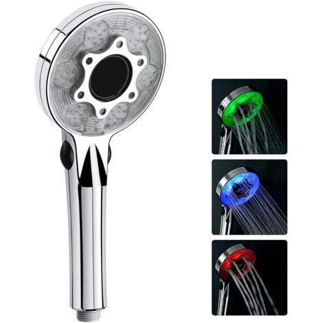 LED Shower Head, 3 Colors Shower Head with Temperature Display, Bathroom Shower Head, Water Saving Shower Head, Shower Head for Bathtub, Universal G1/2 (1/5)