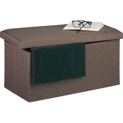 Relaxdays Sitzbank mit Stauraum, Leinen-Optik, gepolstert, Flur, Schlafzimmer, Truhenbank, HBT 38x76,5x38,5cm, graubraun