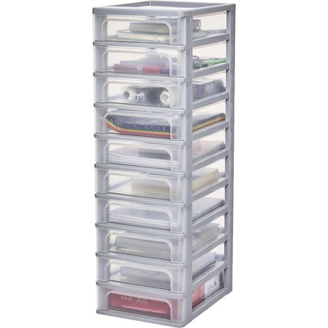 Iris Ohyama Cassettiera in Plastica, Portaoggetti, 10 Cassetti Medi, Grigio, Apertura Facile, Formato A4, A5 e A6, Organizzatore, Per Ufficio, Scuola, Cartoleria, Senza BPA, Contenitore, OCH-2100 (1/5)
