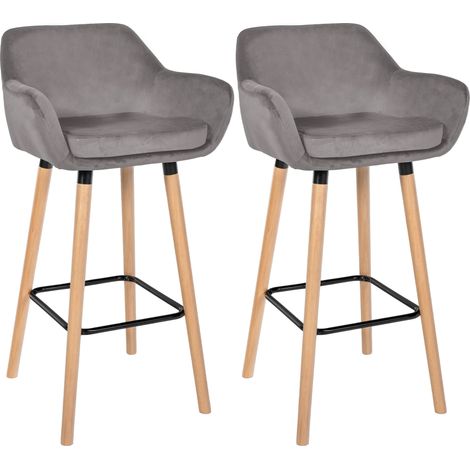 Lot de 2 tabourets de bar Grant en velours Gris