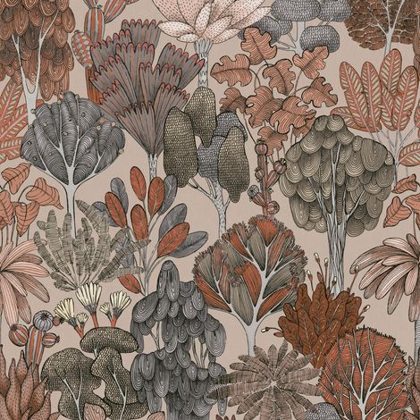 Papier peint arbre idéal cuisine Tapisserie forêt orange & beige chambre adulte Papier peint forêt intissé bureau et couloir (1/4)