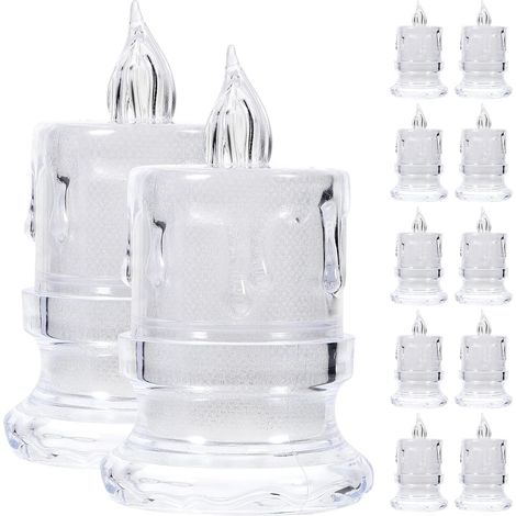 Lot de 12 Bougies Électriques LED sans Flamme 47X8 CM Transparentes Base (1/5)