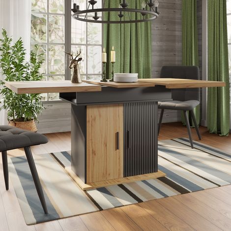 Tavolo allungabile 110-140 x 80 cm con vano portaoggetti, MDF e metallo, nero HAVRYA (1/5)