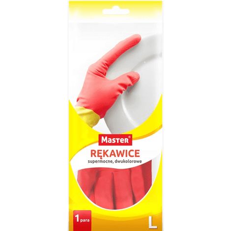 Gants ménagers longs en caoutchouc bicolores, taille L, 1 paire (1/4)