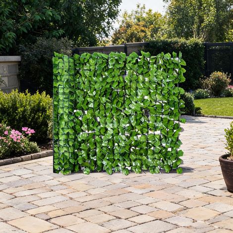 Brise-vue en rouleau 3 x 1 m feuillage vert réaliste en plastique (1/5)
