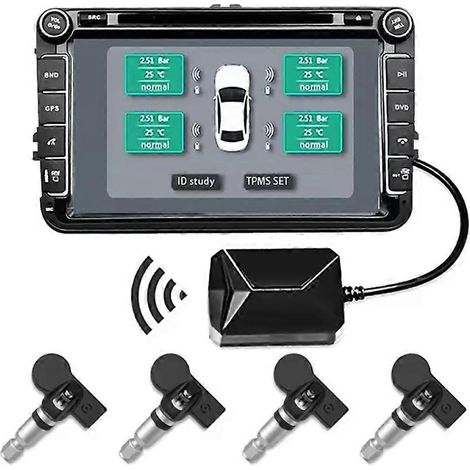 USB Android TPMS Système de surveillance de la pression des pneus Système d’avertissement d’affichage 4 capteurs externes internes pour la navigation automobile (1/5)