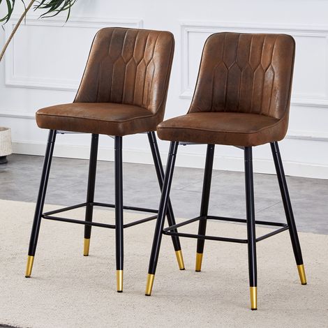 Lot de 2 tabourets de bar H.100 cm,tissu tech marron,cadre métal noir,repose-pieds,multicolores,pour bar à domicile.