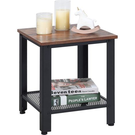 COSTWAY Beistelltisch 2 Ebenen, Sofatisch mit Metallgestell, Kaffeetisch fuer Wohnzimmer Balkon Flur, Telefontisch im Industriedesign, Nachttisch fuers Bett braun und schwarz (1/5)