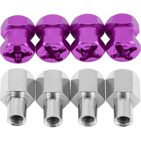 Adaptateur métallique de moyeu de roue hexagonale RC de 12mm, 4 pièces, pour chenille D90 AX10 CC01 SCX10 F350 (violet de 15mm) (1/5)