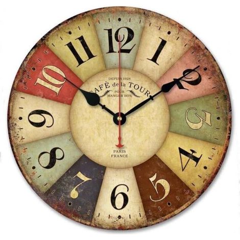 Horloge Pendule Murale en Bois Shabby Style Rétro Rose - Vintage - 30 cm