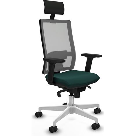 Horna sincro malla gris similpiel verde botella brazos 2D base blanca cabecero fijo ruedas 65mm nailon (1/5)