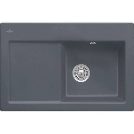 Evier 1 bac VILLEROY ET BOCH Subway 45 78 x 51 cm egouttoir a gauche Graphite CeramicPlus avec vidage automatique