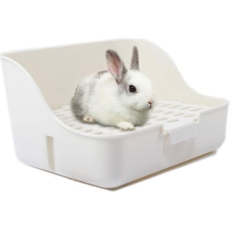 Bac à litière lapin facile nettoyer pour apprendre à utiliser la toilette, pour petits animaux/cochons d'Inde/furets, blanc (1/5)