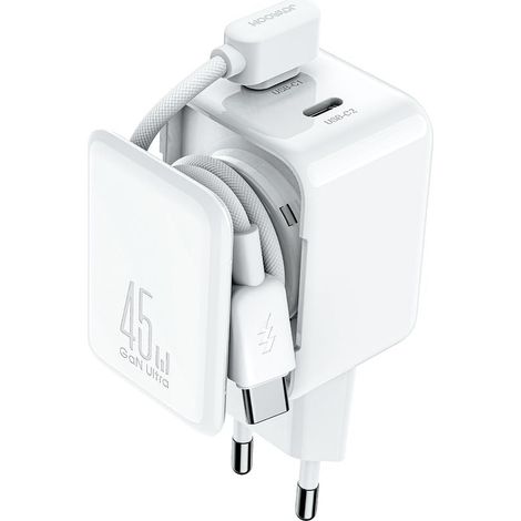 Cargador Joyroom GaN USB-C de 45 W con sistema de gestión de cables - Blanco
