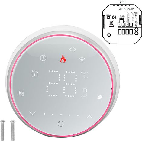 Wireless Smart Thermostat Accurate Programmable WiFi Thermostat Voice APP Control for Electric Heating AC95‑240V Round Base White