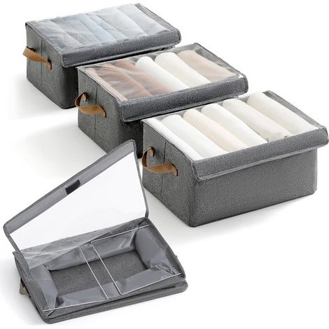 Set bestehend aus 1 Aufbewahrungsbox mit Deckel Kleideraufbewahrungsbeutel faltbare Aufbewahrungsbox Schubladenorganizer für Kleidung Bettwäsche grau