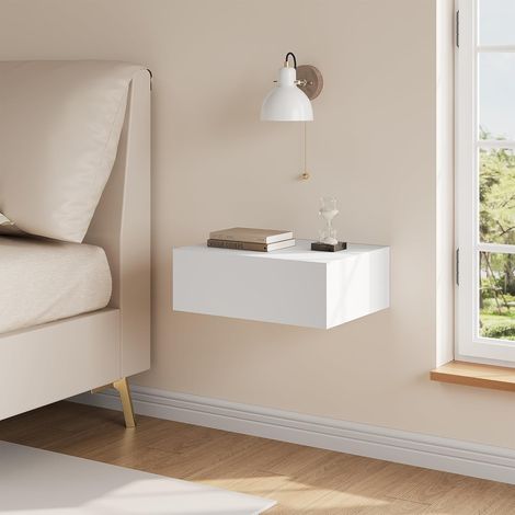Woltu – Table de chevet murale en bois blanc – Tiroir flottant avec glissières métal – Dimensions 40x30x14 cm – Style scandinave élégant
