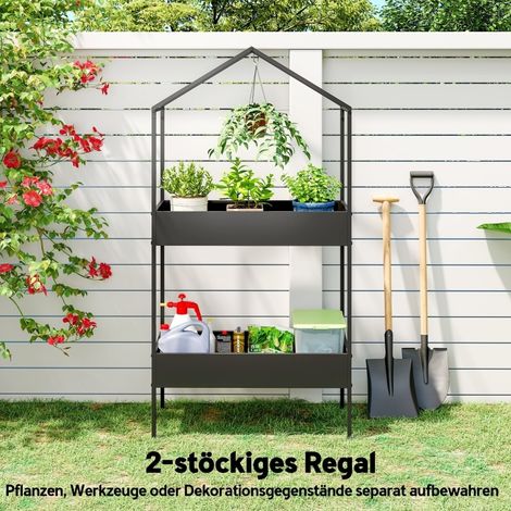 Pflanzenregal 75 x 35 x 150 cm aus schwarzem Metall mit Haken für Balkon – MEUBLIV (1/5)