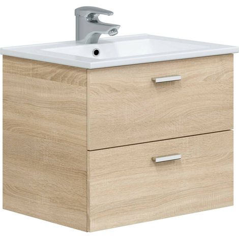 Dmora - Badezimmermöbel Doksuri, Badezimmerschrank, Mehrzweckschrank, Hängeschrank mit Spiegel, 60x45 h50 cm, Eiche