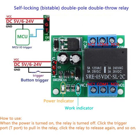 DR25E01 Module de relais bistable bipolaire bidirectionnel à verrouillage automatique DPDT pour moteurs LED, domotique, 5 ADC, 6-24 V (1/4)