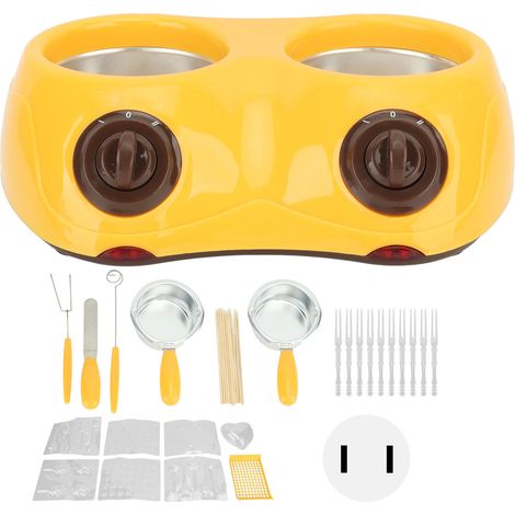 Chocolatière électrique double pot pour fondue, outil de cuisine 110-240V jaune (1/5)