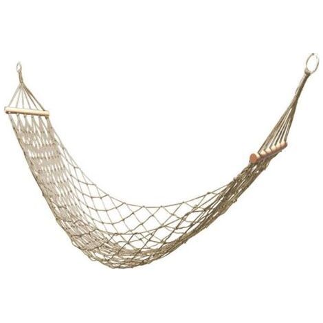 Cotton Rope Hammock, Hanging Net, Indoor or Outdoor Hammock, Simple Hammock with Wooden Stick, Terrace, Beach, Camping - White (1/4)