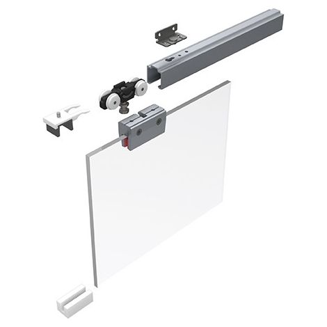 Garniture de porte coulissante pour verre 8 mm jusqu'à 50 kg – Appareils de roulement lisses – 2 pièces de serrage 70 mm incluses – Helm