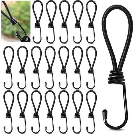 Lntyq Lot de 20 tendeurs élastiques avec crochets, crochet tendeur élastique court 15 cm, cordons élastiques avec crochets, tendeur élastique pour fixation de bâches, bannières, filets, crochet de bâc (1/5)