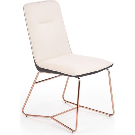 Chaise de salle à manger beige et grise avec pied en acier rose doré Saxo (1/5)