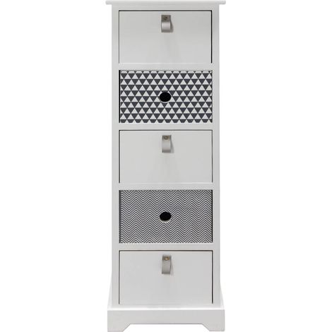 Rebecca Mobili Hohe Kommode mit 5 Schubladen in weißem Holz Modern Entrance 93x30x25 cm