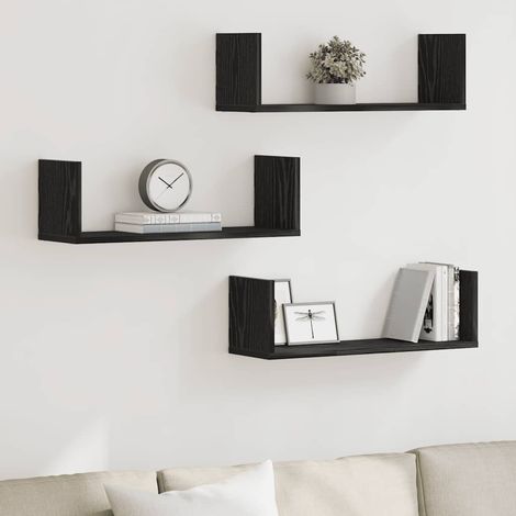 Wandregale 3 Stk. Schwarz Eichen-Optik 58x18x18cm Holzwerkstoff