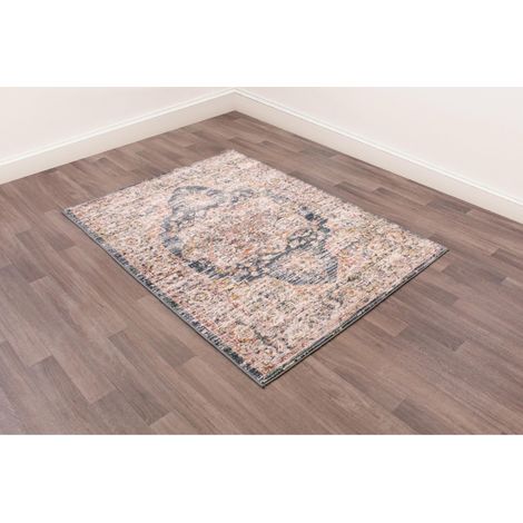 Nova 9207A Traditional Vintage Classical Bordered Medallion Blue Rug Floor Mat Carpet X-Small 66 x 100 cm (2'5''x3'3'') (1/4)