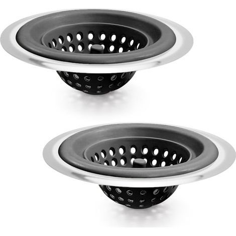 Colador de silicona para fregadero de cocina, juego de 2, reforzado con acero inoxidable, cesta de drenaje, tapa de drenaje, recolector de alimentos (1/5)