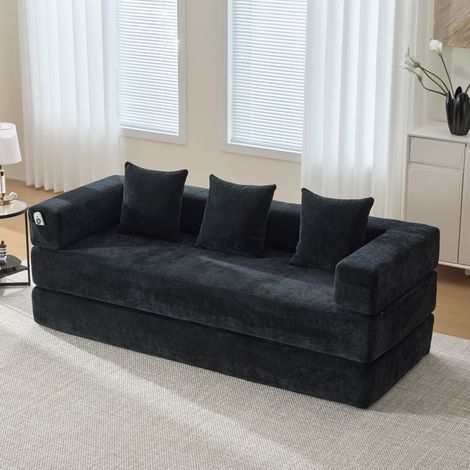 Sofá modular de chenilla, 198 x 79 x 60 cm, negro DESVIAE (1/5)