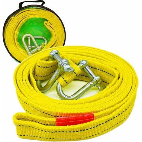 Ulisem Sangle de remorquage robuste avec deux crochets de sécurité en D pour treuil, capacité de 5 tonnes, longueur de 5 m-DOU (1/5)