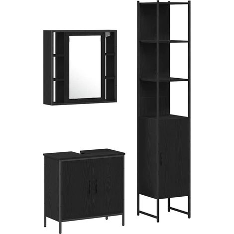Set di mobili da bagno moderni 33 x 33 x 185,5 cm spazio di archiviazione efficiente stile contemporaneo legno ingegnerizzato nero 020055926