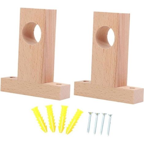 2-Piece Solid Wood Perforated Curtain Rod Bracket Set - Sturdy Decorative Brackets for Bathroom and Window Decoration (1/4)