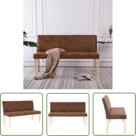 The Living Store Sitzbank 139,5 cm Braun Wildleder-Optik - Wohnzimmerbank - Flurbank - Holzbank - Sofaersatz - Wildleder Optik (1/5)