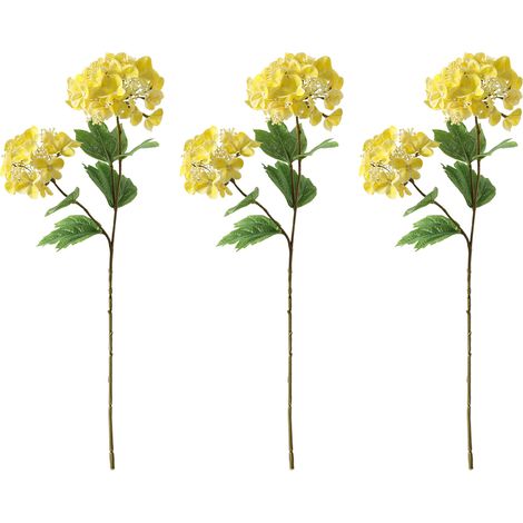 [Gelb] Set aus 3 künstlichen zweiköpfigen Hortensien, frischer bionischer Stil, handgefertigt, feuchtigkeitsspendend, für die florale Dekoration von Hochzeiten. (1/3)