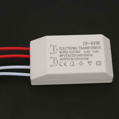 Transformateur électronique - - 220V-12V - 20-60W - Gradation compatible - Ultra fin 6,5x3,5x2,1 cm (1/4)
