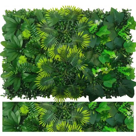 Mur végétal artificiel, haie artificielle, clôture brise-vue avec protection UV, toile de fond en verdure artificielle, 60 cm x 40 cm (1/5)