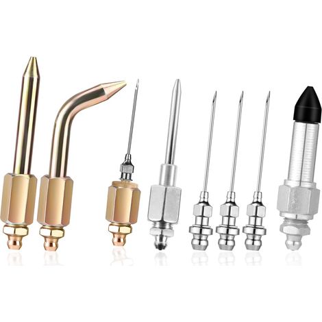 8pcs Kit d'Accessoires pour Pistolet Graisse, Comprenant 3 Buses Distributeur d'Aiguille Adaptateur d'Embout Caoutchouc Aiguille à Graisse Buse Embout Coudé et Droit pour Espaces Restreints (1/5)