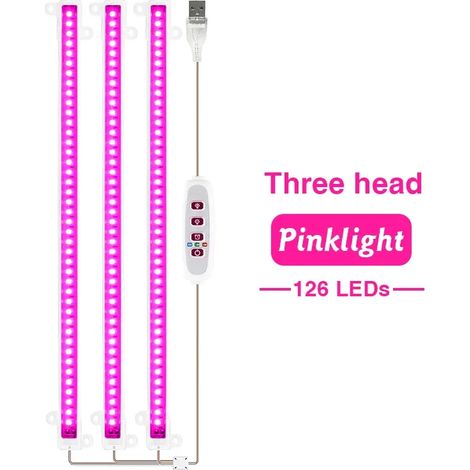 Lampes de croissance pour plantes Lampe de croissance LED à spectre complet (3 têtes, rose) USB 5V pour plantes d'intérieur, semis et serres (Fitolampy). (1/5)