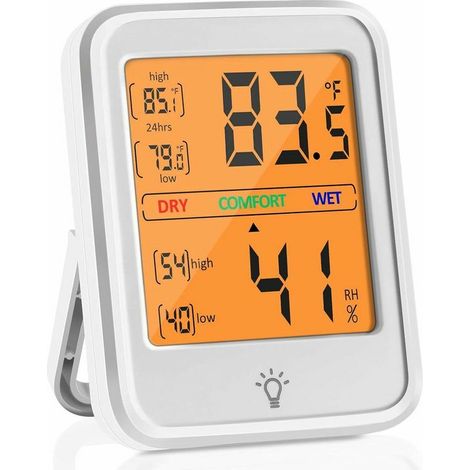 Thermomètre Hygromètre Intérieur, Portable Haute Précision électronique Digital Thermometre Interieur, / Rétroéclairage tactile commutable , Mémoire de Max/Min Blanc Hygrometre Interieur (1/5)